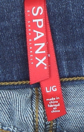 Spanx Women's Blue Skinny Jeans L Distressed Stretch Denim