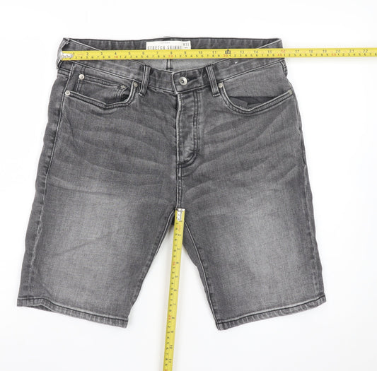 Topman Men's Grey Denim Stretch Skinny Shorts Size W32