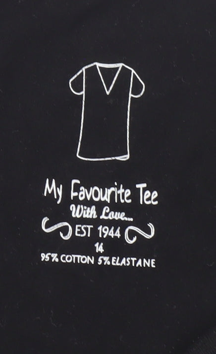 My Favourite Tee Women Black Cotton V-Neck Short Sleeve T-Shirt Size 14