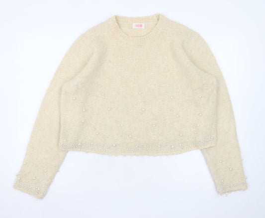 Savida Womens Beige Beaded Knit Pullover Jumper Size 16