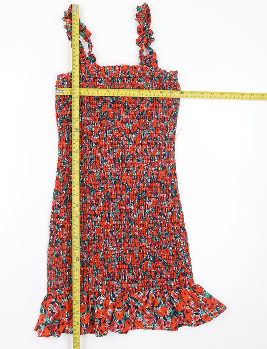 Brave Soul Women's Red Floral Bodycon Ruffle Mini Dress XS