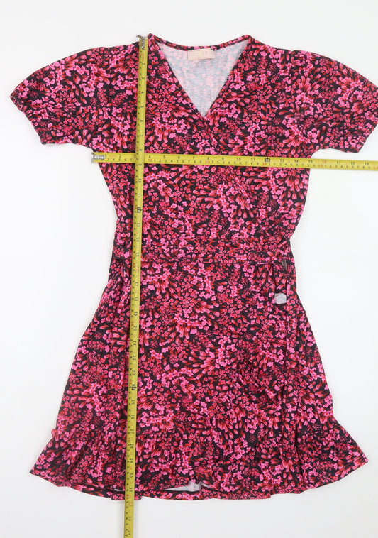 Lipsy Girls Multicoloured Floral Wrap Dress 11-12 Years Short Sleeve