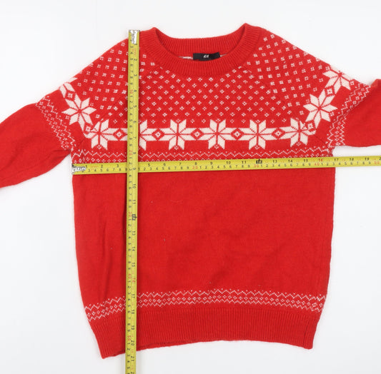 H&M Women Red Fair Isle Alpaca Blend Winter Jumper XS