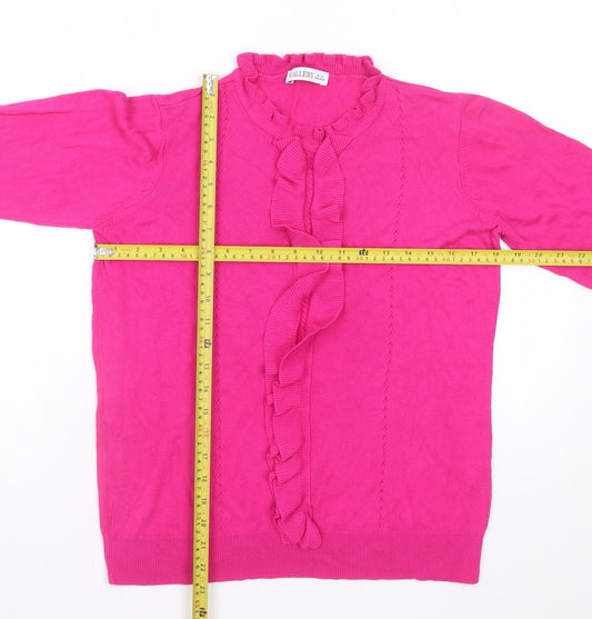 Gallery Women’s Pink Ruffle Neck Long Sleeve Pullover Jumper Size 12