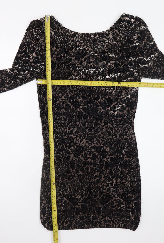 Red Herring Women's Black Velvet Floral Bodycon Dress Size 14