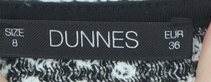 Brand and care label for Dunnes Women’s Black Floral Mini Dress, size UK 8, V-Neck Long Sleeve