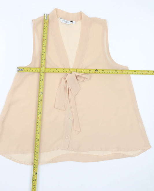New Look Women Beige Sleeveless Bow Neck Chiffon Blouse Size 8