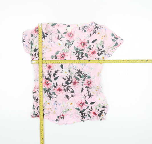H&M Mama Pink Floral Viscose Maternity Short Sleeve Tunic Blouse Size S