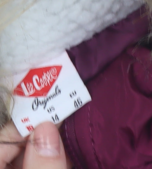 Additional view of Lee Cooper Women’s Purple Puffer Jacket, size UK 14, Hooded Winter Coat