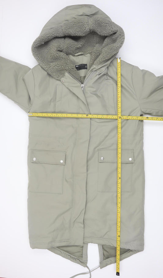 ASOS DESIGN Women’s Green Hooded Parka Coat Size 8 Long Lined