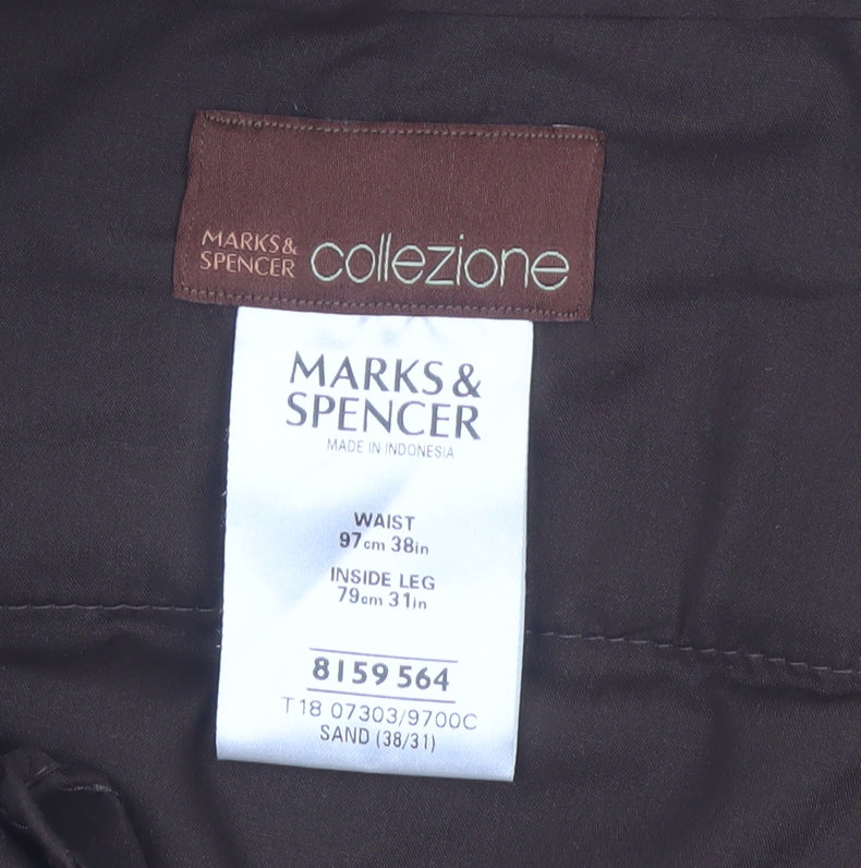 Marks and Spencer Men’s Beige Chino Trousers 38W 31L Cotton Cashmere