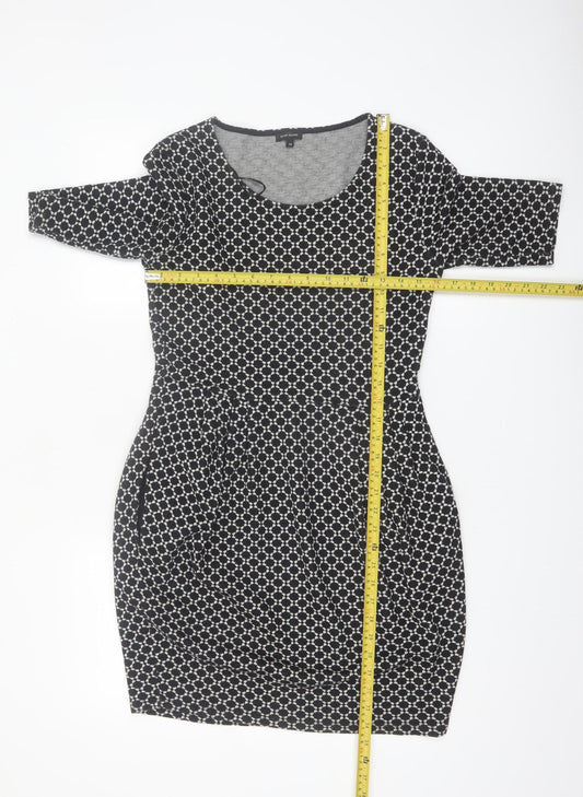 River Island Women’s Black Geometric Bodycon Dress Size 14
