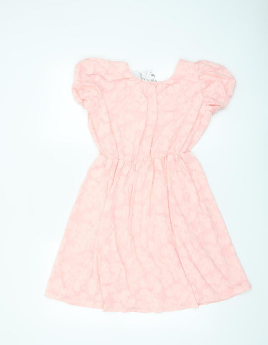 ZARA Girls Pink Bow Puff Sleeve Knee Length Dress Size 11-12 Years