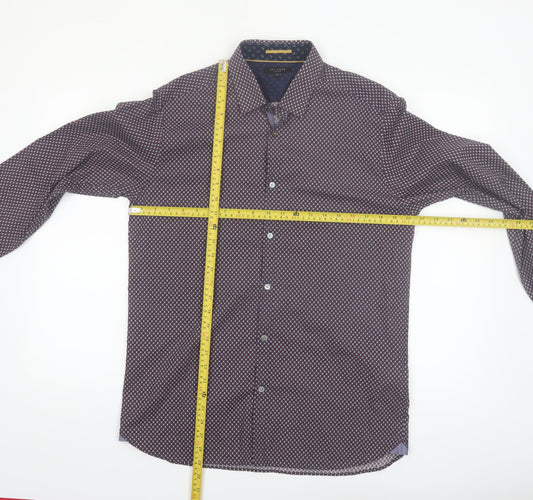 Ted Baker Men’s Blue Geometric Long Sleeve Cotton Shirt Size L