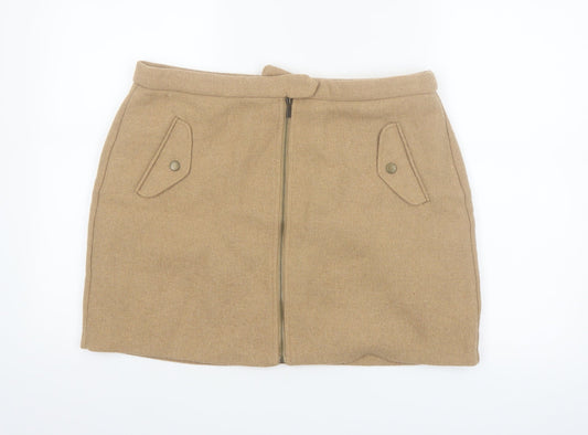 New Look Women's Beige Wool Blend Tweed A-Line Short Skirt Size 16