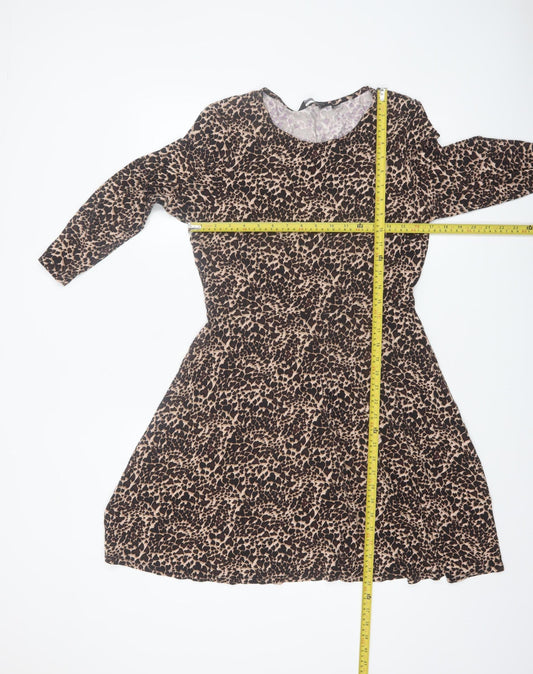 Dorothy Perkins Womens Brown Leopard Print A-Line Dress UK14