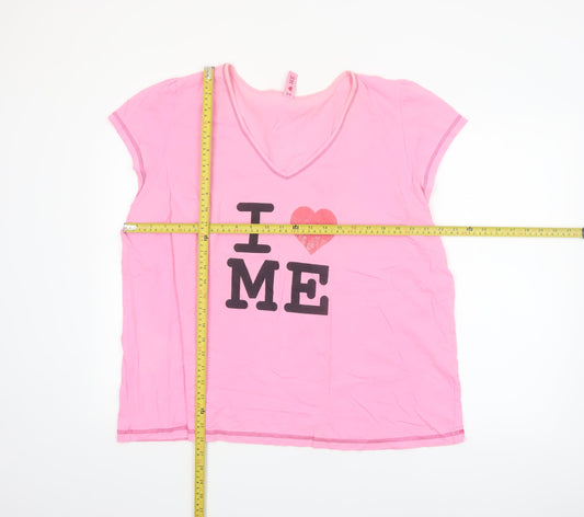 Evans Women’s Pink V-Neck Love Print Cotton T-Shirt Size 22