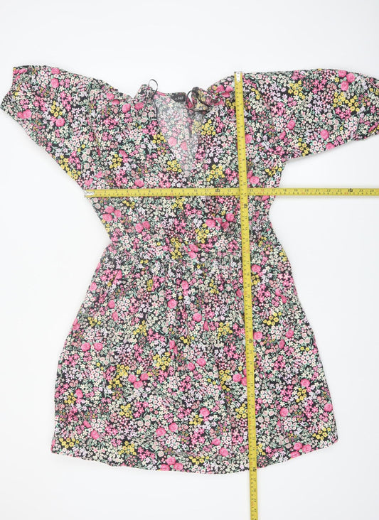 F&F Women's Multicoloured Floral A-Line V-Neck Dress Size 14