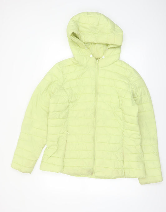 Additional front view of Dunnes Women's Yellow Hooded Puffer Jacket, size 16