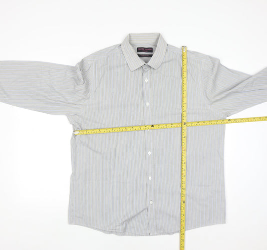 Oliver Thomas Men's Grey Striped Cotton Long Sleeve Button-Up Shirt Size 17