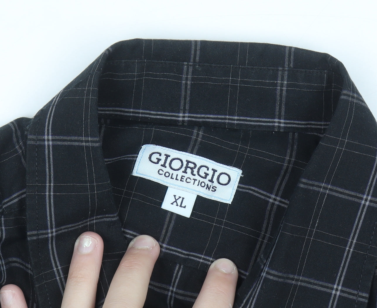 Giorgio Collections Men's Black Check Long Sleeve Button-Up Shirt XL