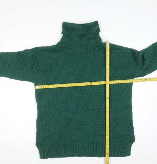 Crew Clothing Company Men's Green Roll Neck Waffle Knit Jumper L