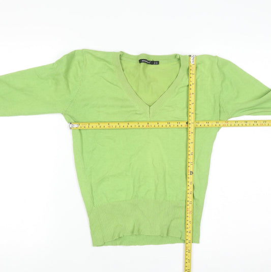 Atmosphere Green V-Neck Cotton Blend Jumper Unisex M Casual Knitwear