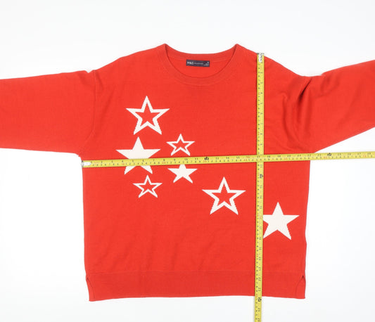 Marks and Spencer Women Red Star Pattern Jumper Size 16 Acrylic Knit