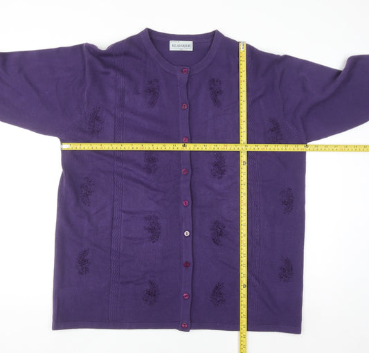 Klassique Women Plus Purple Knit Cardigan 3/4 Sleeve