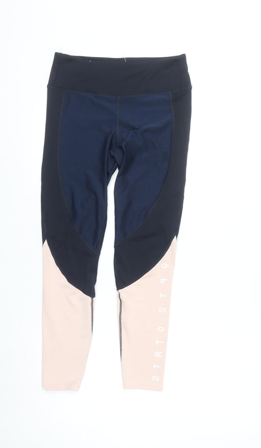 H&M Women’s Blue & Beige Colourblock Ankle Leggings Size 12