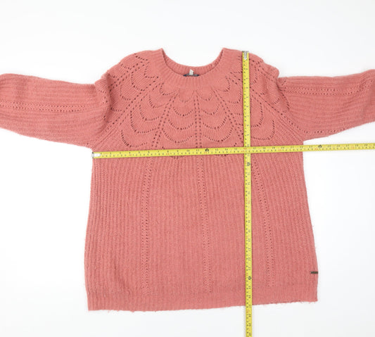 Joules Womens Pink Chunky Knit Crew Neck Pullover Jumper Size 16