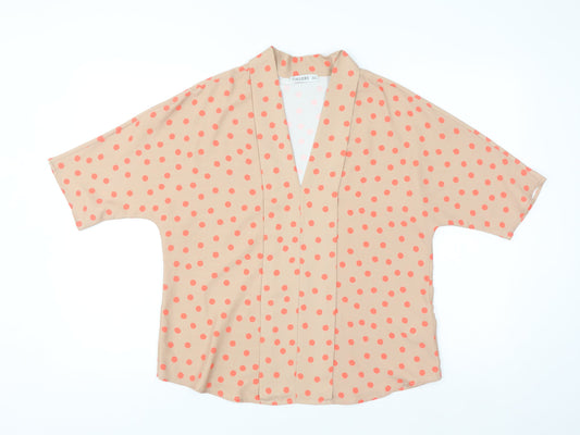 Additional front view of Gallery Women Beige Polka Dot Kimono Blouse, size 12