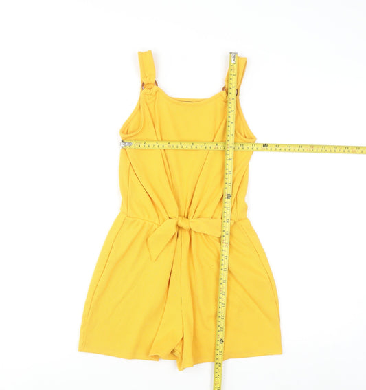 Primark Girls Yellow Ribbed Belted Sleeveless Playsuit 10-11 Years
