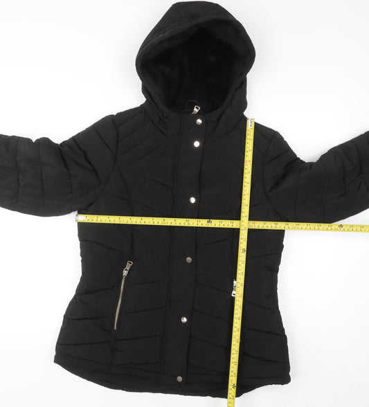 F&F Womens Black Hooded Puffer Jacket Size 12 Winter Coat