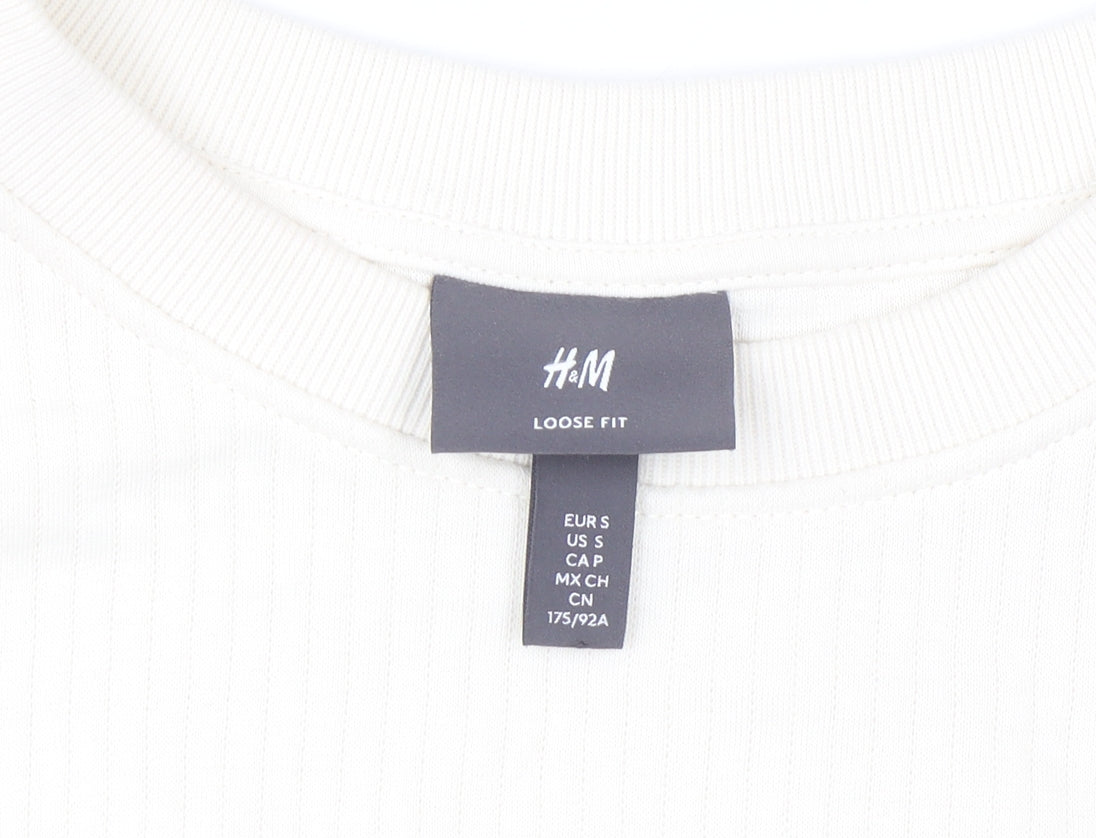 H&M Women Ivory Loose Fit Pullover Sweatshirt Size S Cotton Blend