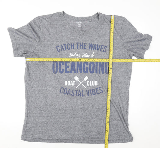 Identic Men Grey XXL Crew Neck Graphic T-Shirt Coastal Vibes