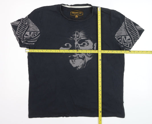 Front Up Rugby Men's Black Tribal Graphic Cotton T-Shirt L