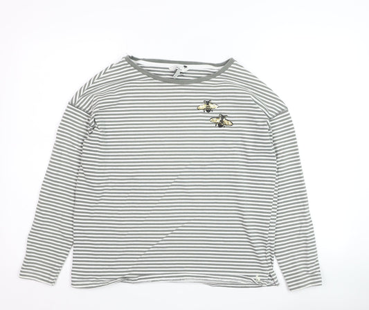 Joules Womens Grey Striped Bee Embroidered Cotton Long Sleeve T-Shirt UK 10