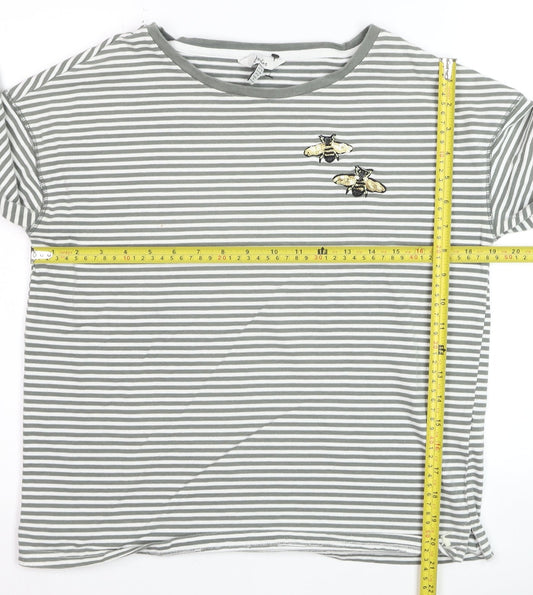 Joules Womens Grey Striped Bee Embroidered Cotton Long Sleeve T-Shirt UK 10