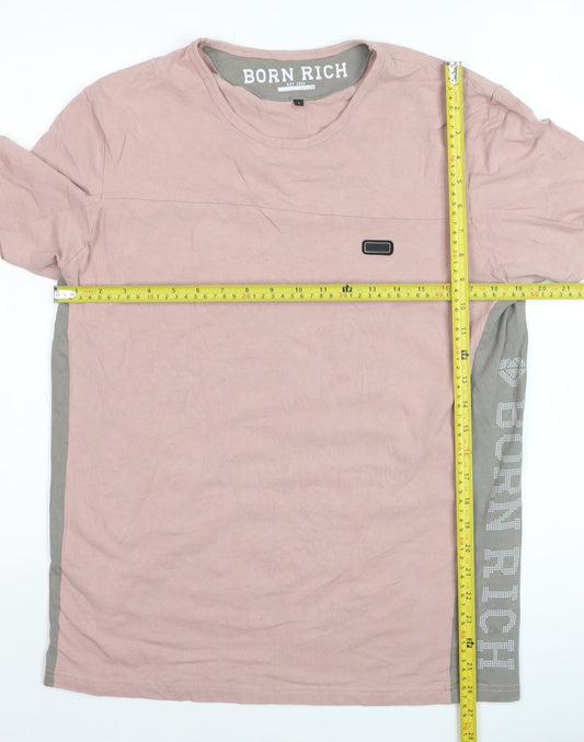 Born Rich Men's Pink Crew Neck Cotton T-Shirt Size L