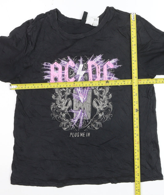H&M Girls Black AC/DC Band T-Shirt XS Rock Graphic Cotton Top