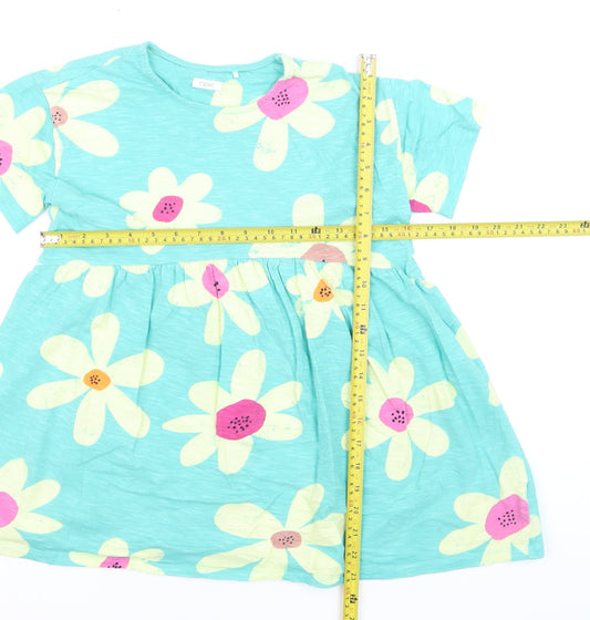 Next Girls Blue Floral Cotton Skater Dress 9 Years Short Sleeve