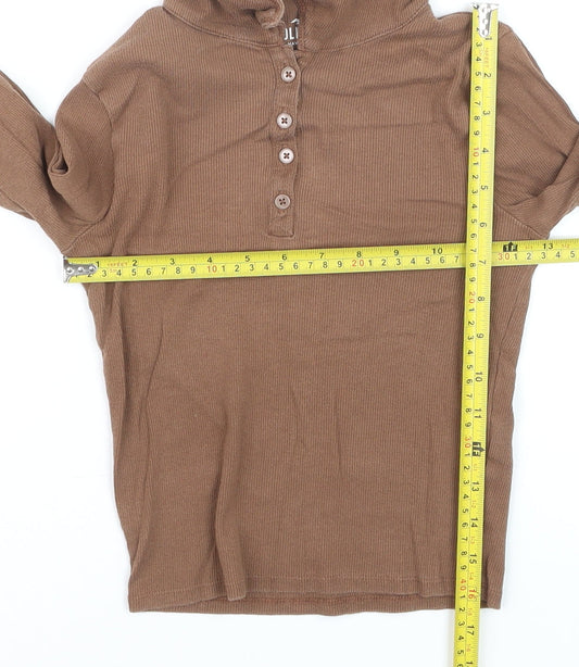 Hollister Girls Brown Long Sleeve Henley T-Shirt Size S Ribbed Cotton Blend