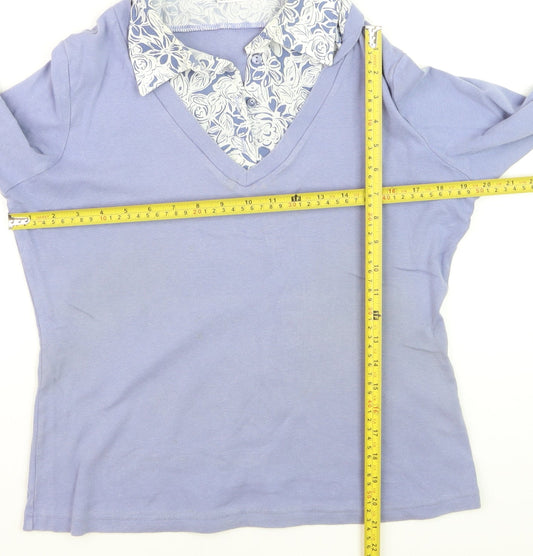 Damart Women’s Purple Long Sleeve V-Neck Button-Up Top Size 14/16