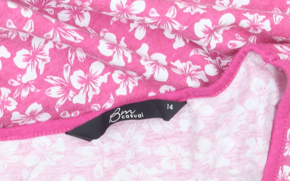BM Casual Women's Pink Floral Button-Up Short Sleeve Top Size 14