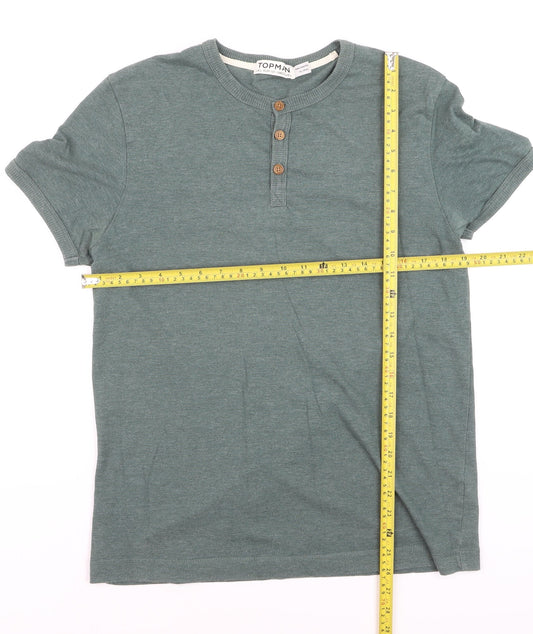Topman Men's Green L Henley Short Sleeve Cotton T-Shirt