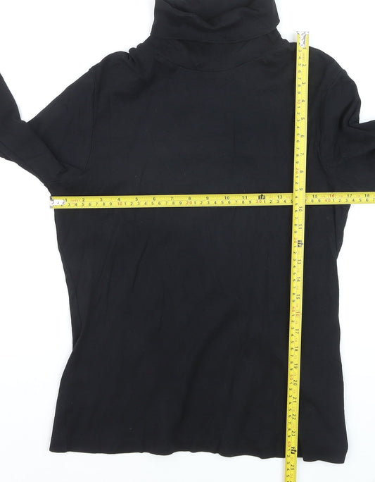 M&Co Women’s Black Cotton Roll Neck Long Sleeve Pullover Jumper Size 16