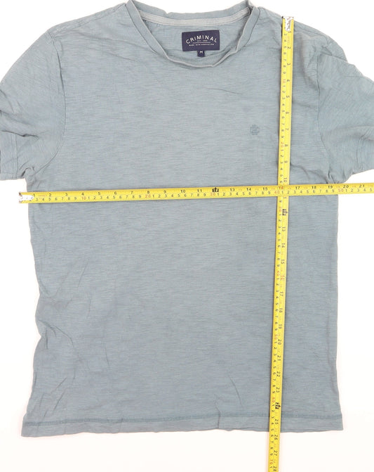 Criminal Men Blue Crew Neck Cotton Short Sleeve T-Shirt M