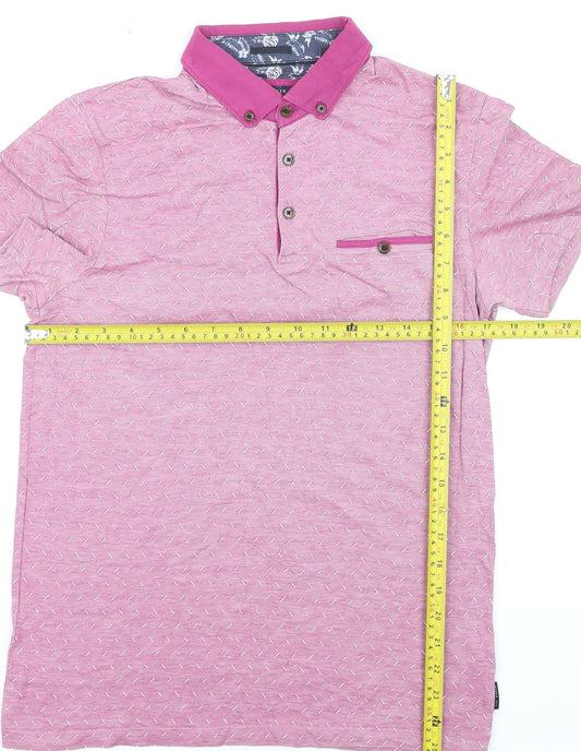 Ted Baker Men's Pink Geometric Print Cotton Polo Shirt M