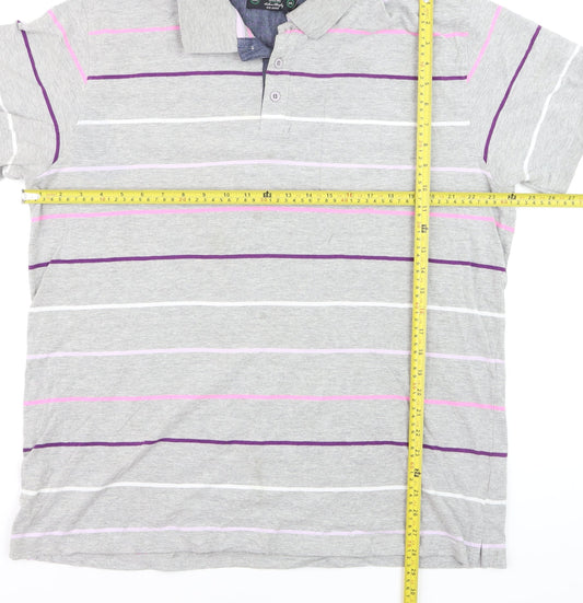 Dunnes Men's Grey Striped Cotton Polo Shirt Size 2XL